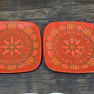 Brookpark Square Melamine Orange Saucers Set of 2 Retro Atomic 6" Vintage 70s